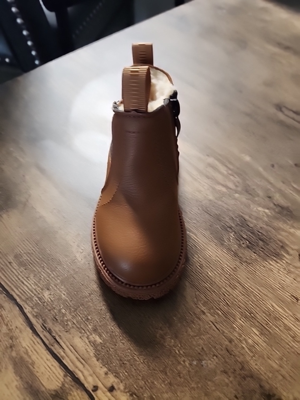 Brown Leather-Look Fur-Lined Chelsea Boot